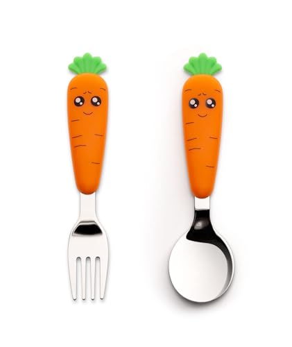 Image of 2 Pcs Spoons and Forks Set, Spoon for Kids, Kids Spoon and Stainless Steel Silverware Kid Flatware Sets Travel Cutlery Set