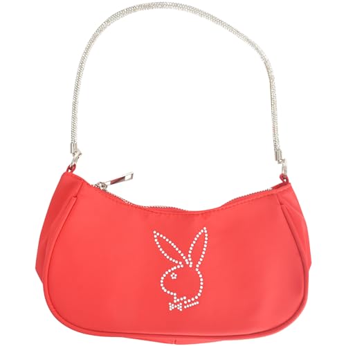 Playboy Umhängetasche Damen Geldbörse Handtasche mit Strass Tragegurt und Bunny Logo Rot, Rot/Ausflug, einfarbig (Getaway Solids)