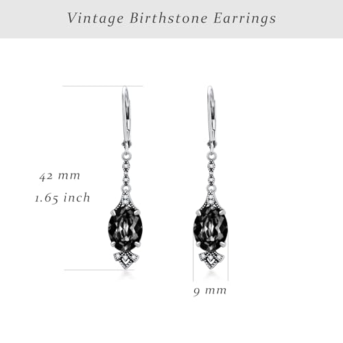 Vintage Leverback Earrings 925 Sterling Silver Retro Leverback Dangle Drop Earrings with 9mm Oval Birthstone, Anniversary Birthday Jewelry Gifts for Women3
