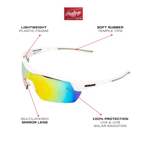 Rawlings 134 Kids Sunglasses For Baseball And Youth Softball Sunglasses - 100% Uv Lightweight Poly Lens With Stylish Shield Lenses(White/Orange) #TOP4