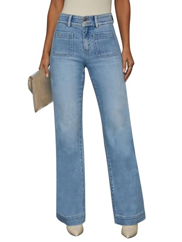 KUNMI Jeans for Women Wide Leg High Waisted Trendy Strechy Straight Leg Loose Tummy Control Denim Pants with Pocket 2025