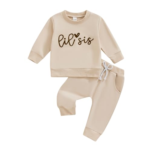 Image of Amnnchya Toddler Infant Baby Girl Fall Winter Clothes Big Sister Little Sister Matching Outfits Sweatshirt Pants Set