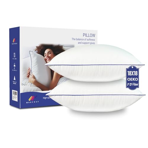 Wuuyuef 18 x 18 Pillow Insert Set of 2, Machine Washable Soft Fluffy Hypoallergenic Virgin Polyester Premium Throw Pillow Stuffer, Decorative Cushion for Bed, Couch, Sofa - White