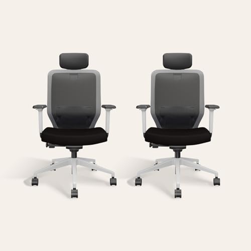 Image of Interio by Godrej Greta 2.0 High Back- Fabric Ergonomic Office Chair (Black Ink with White Body, Set of 2) 1 Year Warranty, Adjustable Armrest, Cushioned Headrest