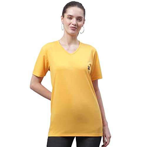 Image of Mack Jonney Women V Neck Cotton Solid Regular Fit T-Shirt-V Anthraa 001-P