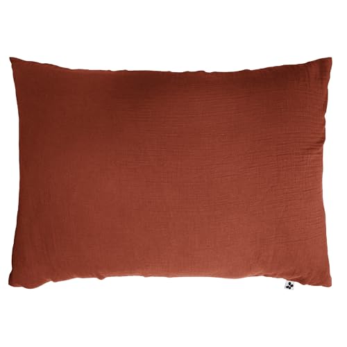 Funda de almohada doble gasa de algodón, 50 x 70 cm, terracota (naranja)