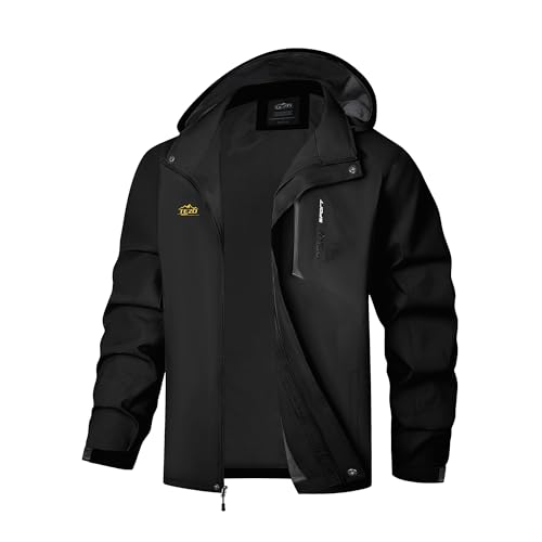 Image of Mens Rain Jacket Waterproof with Hooded Hiking Coat Lightweight Windbreaker | Windproof Mountain Jacket,Multi Zip Pockets Windbreaker,Work,Breathable,Fishing,Active Performance Shell Jackets,Outer Layer
