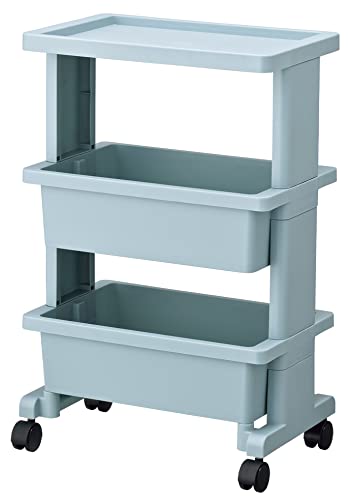 JEJアステージ リセ テーブルワゴンミニ 日本製 組立式 3段 キャスター付 ブルー 幅40×奥行25×高さ62.5cm