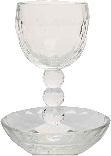 Kiddush Crystal Cup Goblet with Coaster Israel Judaica Shabbat 6 Kiddush Crystal Cup Goblet with Coaster Israel Judaica Shabbat 6