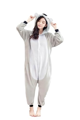 Ovender Cosplay Pijama Kigurumi Disfraz Animale Mono de una Pieza Carnaval Navidad Halloween Adultos Unisex Mujer Hombre Ropa Interior Espectáculo Invierno (M, Koala Gris Blanco)