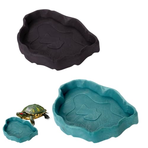 Glohscve 2Pcs Turtle Water Bowl Shallow Snake Water Dish Plastic Feeding Plates Reptile Food Bowl Turtle Feeder for Various Pet Reptiles and Amphibians Habitat Setup