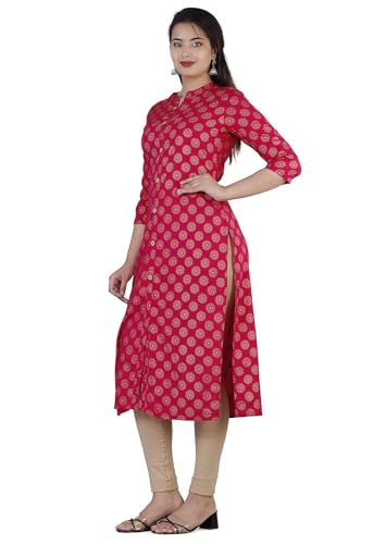Image of Rayon Knee Length Printed Straight Kurti for Women | Kurtas for Women | Women Kurta | Round Neck Full Sleeves Short Kurti for Women's