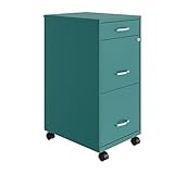 Space Solutions - 3 Drawer Fully Assembled Steel File Cabinet, Home & Small Office Use, Letter-Size, Small Supply Drawer, Locking, Mobile, Teal