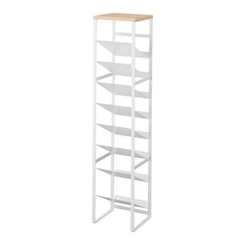 Yamazaki Tower 1491 Étagère à Bouteilles à 8 étages avec étagère en Bois Blanc Acier/Bois/Silicone Minimaliste 19,3 x 20 x 88,5 cm