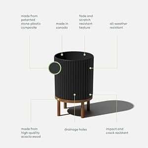 Veradek Demi Series Round Planter w/ Stand for Porch/Patio | Durable Plastic-Concrete & Wooden Stand | Modern Décor for Tall Plants, Flowers Veradek Demi Series Round Planter w Stand for PorchPatio Durable Plastic Concrete Wooden Stand Modern Decor for Tall Plants Flowers