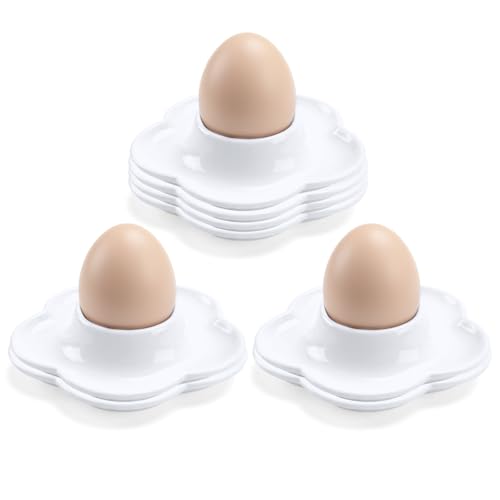 Mispudin 8 Pcs Stackable Egg Cups, White Egg Cup Plate Plastic, Eggs Holder Tray for Hard/Soft Boiled Eggs, Kitchen, Breakfast, Camping