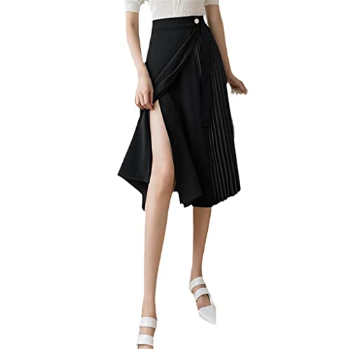Jupe plissée femme taille haute trapèze jupe noire longue à fente taille 44 style décontracté