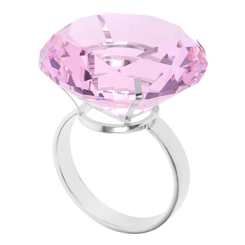 LOGOFUN Oversize Fake Engagement Ring Prop Simulated Crystal Wedding Party