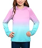 BesserBay UPF 50+ Girls Rashguard for Boys Swimming Top Raglan Sleeve Water Tee Hoodie SPF Shirt Gradient Pink 13-14 Years