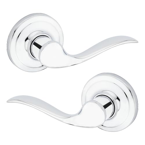 Image of Kwikset Tustin Interior Passage Door Handle, Lever For Closet and Hallway Doors, Reversible Non-Locking Handle Lever, Polished Chrome