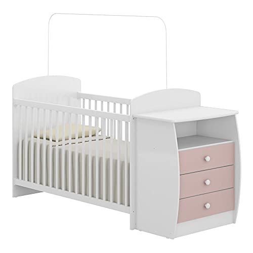 Berço Multimóveis Rafael C/ Gavetas P/colchão Fg0516 Rosa/br Cor Branco Premium/Rosa Premium
