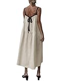 Fiona Jolin 2025 Wome's Summer Casual Linen Maxi Dress Back Bow Long Flowy Sleeveless Beach Dress with Contrasting Strap (White-M)