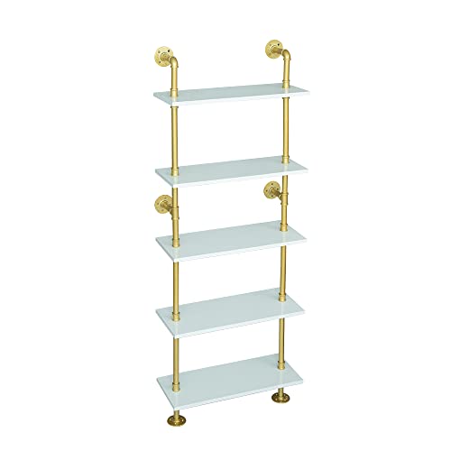 Ziothum 5 Tier 67Inch Gold Bookshelf, White And Gold Shelves, Modern Shelves Shelf Bookcase Metal Mid Century Open Industrial Wall Mount Accents Decor Retail Shelving Vertical For Living Room #TOP4