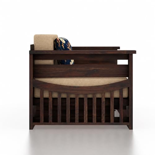 Image of Ganpati Arts Solid Sheesham Wood 3 Seater Italian Sofa Cum Bed with Side Pocket for Living Room Bedroom Wooden Bedroom Furniture for Home 1 Year Warranty (Walnut Finish)