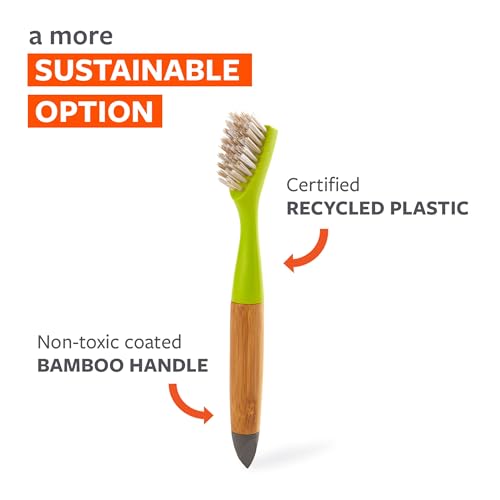 Image of Full Circle Micro Manager, Deep Cleaning Brush for Crevices, Shower, & Grout, Tough Bristles, Sustainable Bamboo Handle, Green