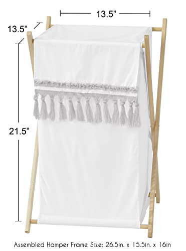 Sweet Jojo Designs Boho Bohemian Baby Kid Clothes Laundry Hamper - Grey And White Farmhouse Shabby Chic Designer Modern Minimalist Gray Tuft Tufted Cotton Gender Neutral Unisex #TOP3