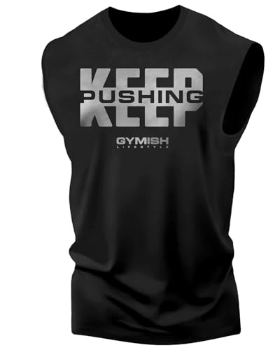 Gymish Lifestyle Keep Pushing Graphic Fitness Tank, Sleeveless Bodybuilding Athletic Tank Top
