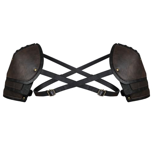 HiiFeuer Medieval Faux Leather Double Pauldron Vintage Mercenary Knight Shoulder Armor for Cosplay Ren Faire