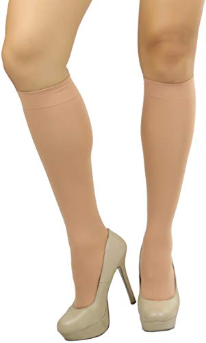 Image of ToBeInStyle Women's Opaque Knee High Nylon Fashion Socks Solid & w /Front Satin Bow