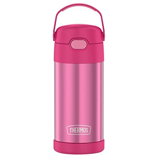 THERMOS FUNTAINER 12 Ounce Stainless Steel Vacuum Insulated Kids Straw Bottle, Pink