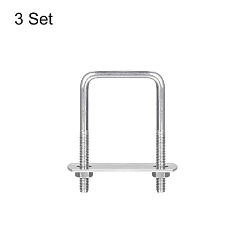 Image of uxcell Square U-Bolts, 3 Sets 42mm(1.65 inch) Inner Width 80mm Length M6 304 Stainless Steel U Clamp Bolt with Nuts and Plates, for Boat Trailer