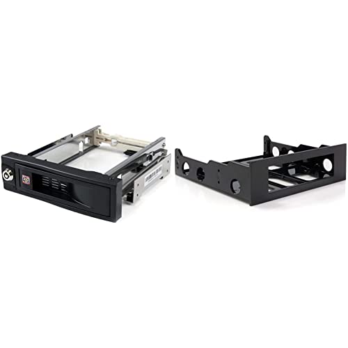 StarTech.com 5.25in Trayless Hot Swap Mobile Rack for 3.5in Hard Drive, Black & 3.5 to 5.25 Front Bay Adapter - Mount 3.5 HDD in 5.25 Bay - Hard Drive Mounting Bracket w/Mounting Screws