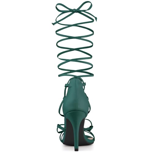 Allegra K Allegra K Women's Strappy Straps Lace Up Stiletto Dark Green Heel Sandals 7 M US