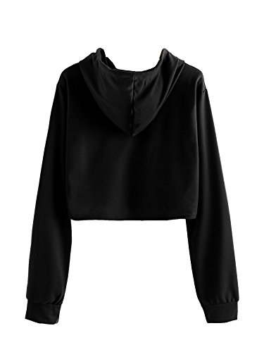 MakeMeChic Women's Casual Long Sleeve Pullover Hoodies Crop Tops Sweatshirt 1# Black M
