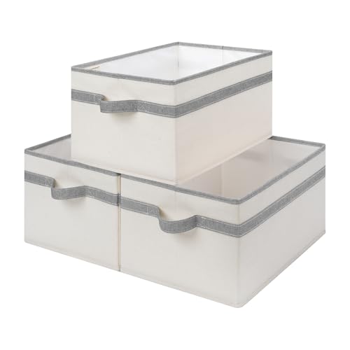 Image of StorageWorks Foldable Storage Bins, Closet Organizer Bins and Shelf Baskets, Clothes Storage Bins for Organization, Beige and Gray, 3-Pack, Large