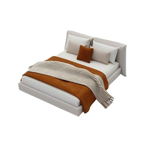 1/20 Scale Bedroom Mini Doll Beds Miniature Bed Mini DIY Bedroom Furniture Bedding Miniature Queen Bed for Doll House Bedroo-m Furniture Accessories (Brown)
