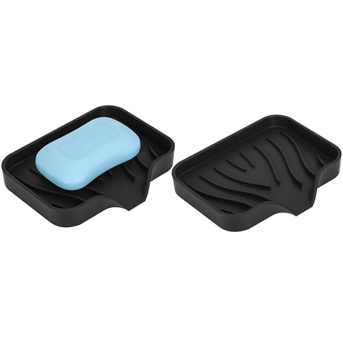 2-Pack Self-Draining Silicone Soap Dish - Anti-Slip Bar Soap Holder for Shower Bathroom & Kitchen