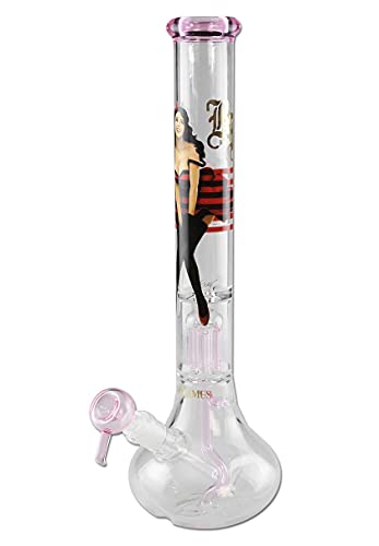 Black Leaf Bongasmus Bong 44cm | Klar/Pink | Glasbong NS 19/14 | Borosilikatglas | 6-Arm Baumperkolator, Kickloch & Lift…