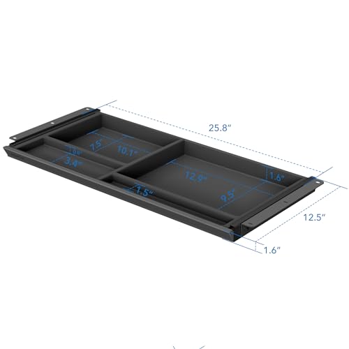 Image of Mount-It! Under Desk Drawer with 4 Compartments, Deep Low-Profile Slide-Out Storage Organizer, 25.8″ x 12.5″ x 1.6″, Smooth Glide Pull-Out Tray for Traditional & Single Motor Standing Desks, Black