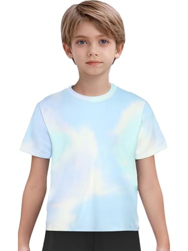 TiaoBug Kids Athletic Shirts Tie-dye Print Moisture-Wicking Tees Short Sleeve Quick-Dry Jogging Sports Top