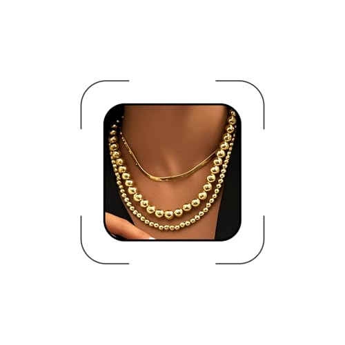 Navirix Chunky Gold Balls Beaded Choker Necklaces Set for Women Layered Snake Bone Chain Collar Necklace Hip Hop Statement Necklaces Jewelry Accessories