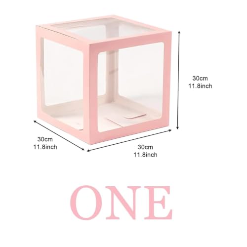 Image of Rozi Decoration Pink Number 1 Balloon Box Set of 3 | 11.8 inch First Birthday Decor Boxes for Baby Girl | 1st Birthday Party Supplies with Clear Window & Letter Cutout