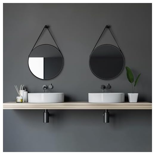Talos Hängrem i läderoptik spegel rund med högkvalitativ aluminiumram, svart matt, Ø 50 cm