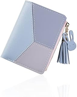FuninCrea Ladies Zipper Wallet, Small Purse with Metal Snap Button, Leather Wallet for Women with Coin Bag, Multifunction Ladies Bifold Wallets, Credit Card Holder Wallet for Girls (Blue)