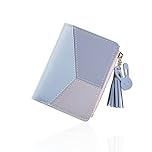 FuninCrea Ladies Zipper Wallet, Small Purse with Metal Snap Button, Leather Wallet for Women with Coin Bag, Multifunction Bifold Ladies Purse, Credit Card Holder Wallets for Girls (Blue)