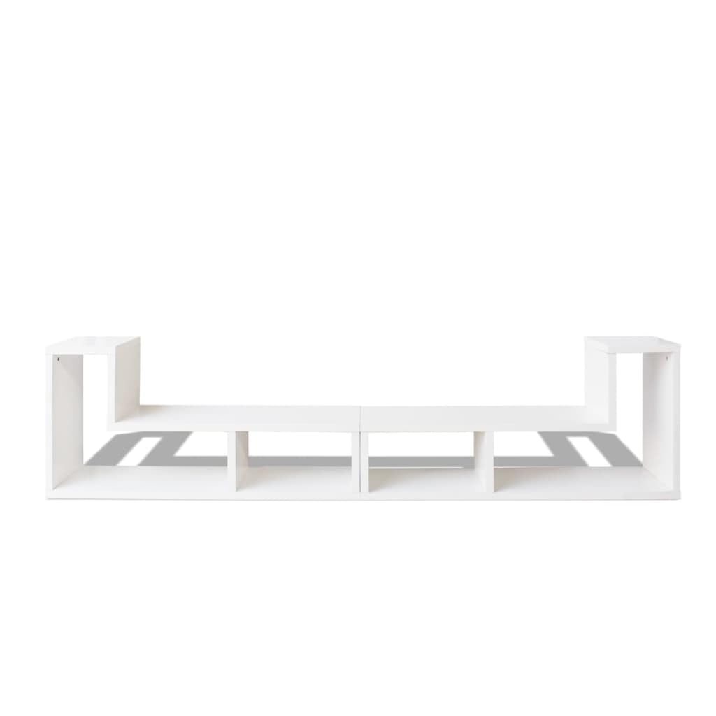 Mueble doble para TV en forma de L, color blanco, con 2 estantes en forma de L para mucho espacio y configuración flexible